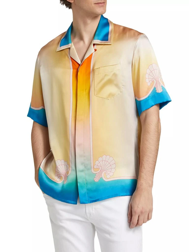 Casablanca Silk Satin Ombré Cuban Collar Short-Sleeve Shirt 3