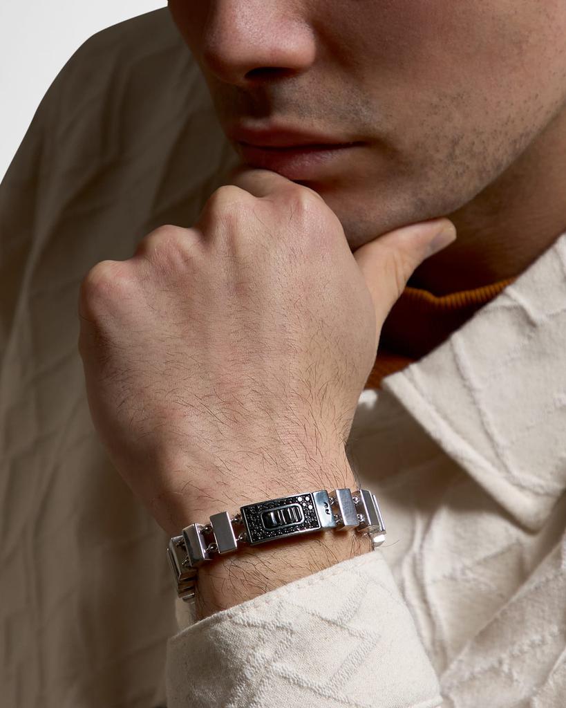 Marco Dal Maso Glaidator Thin Track Bracelet in High Polish Silver with Black Diamonds