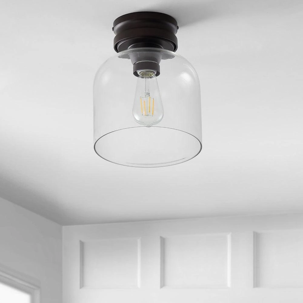 JONATHAN Y Domenic 7.75" Metal/Glass LED Flush Mount 3