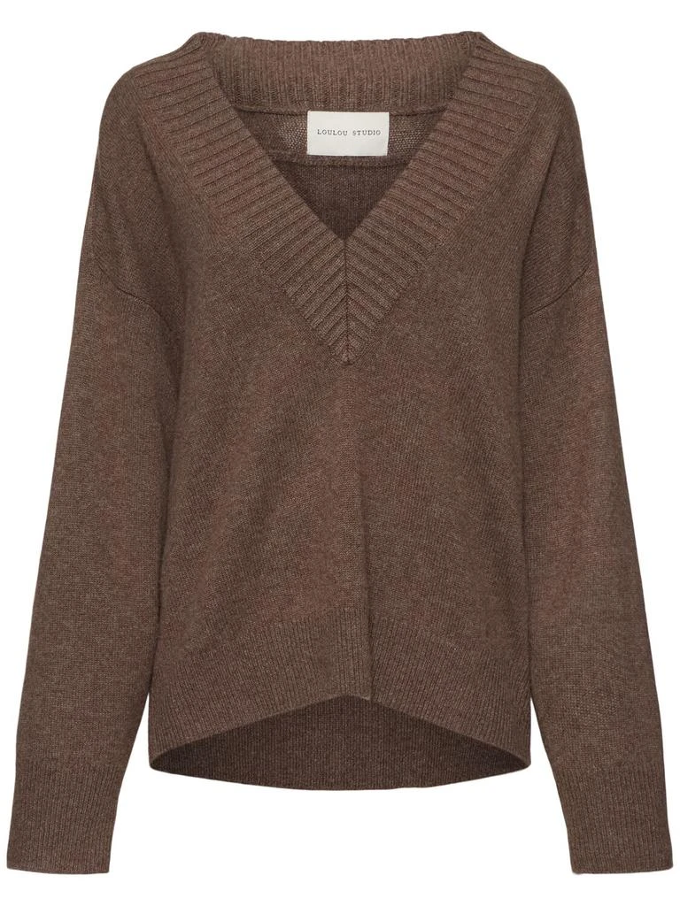 Loulou Studio Sage Deep V Neck Cashmere Sweater 1