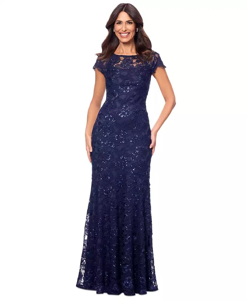XSCAPE Women's Sequined Lace Cap-Sleeve Gown 1