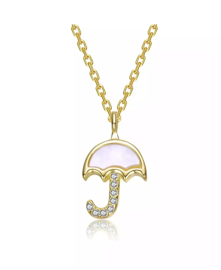 GiGiGirl Plated With Mother Of Pearl & Clear Cubic Zirconia Umbrella Design Pendant Necklace For Kids