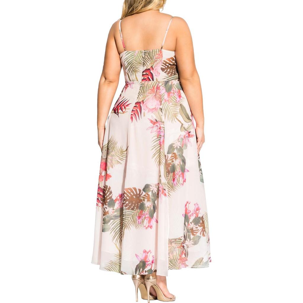 City Chic Plus Womens Floral Print V-Neck Maxi Dress