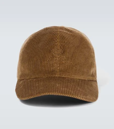 Loro Piana Khaki Corduroy Embroidered Crest Baseball Cap Loro Piana Cashmere Khaki Corduroy Baseball Cap Size Medium  main image 3