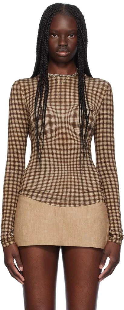 Miaou Brown Plaid Long Sleeve T-Shirt 1