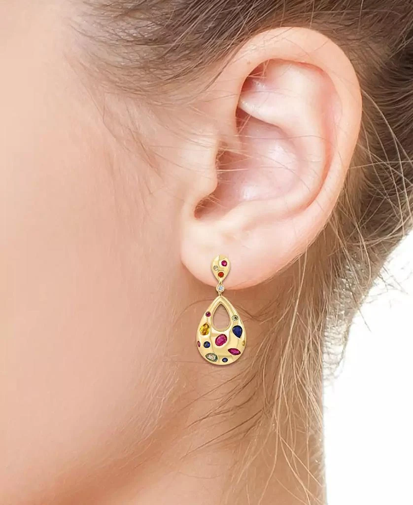 Effy Diamond (1/20 ct. t.w.) & Multi Sapphire (2-1/3 ct. t.w.) Teardrop Earrings in 14k Gold Over Silver 2