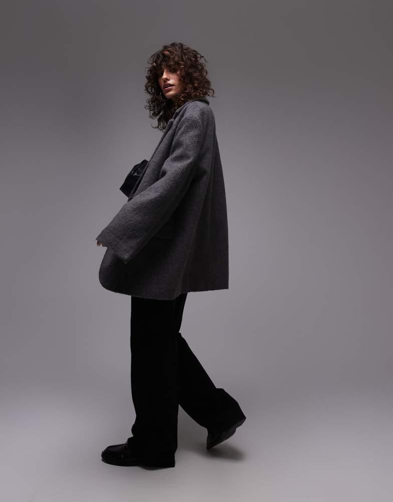 Topshop Topshop brushed wool look blazer coat in grey