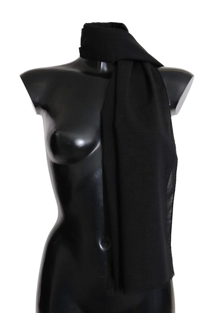 Dolce & Gabbana Dolce & Gabbana Solid Black Wool Blend Shawl Wrap 70cm X 200cm Scarf 3