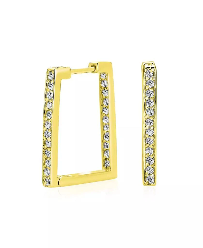 Bling Jewelry Geometric Rectangle Square Inside Out Channel Set CZ Large Hoop Earrings Of Cubic Zirconia Gold Plated Sterling Silver