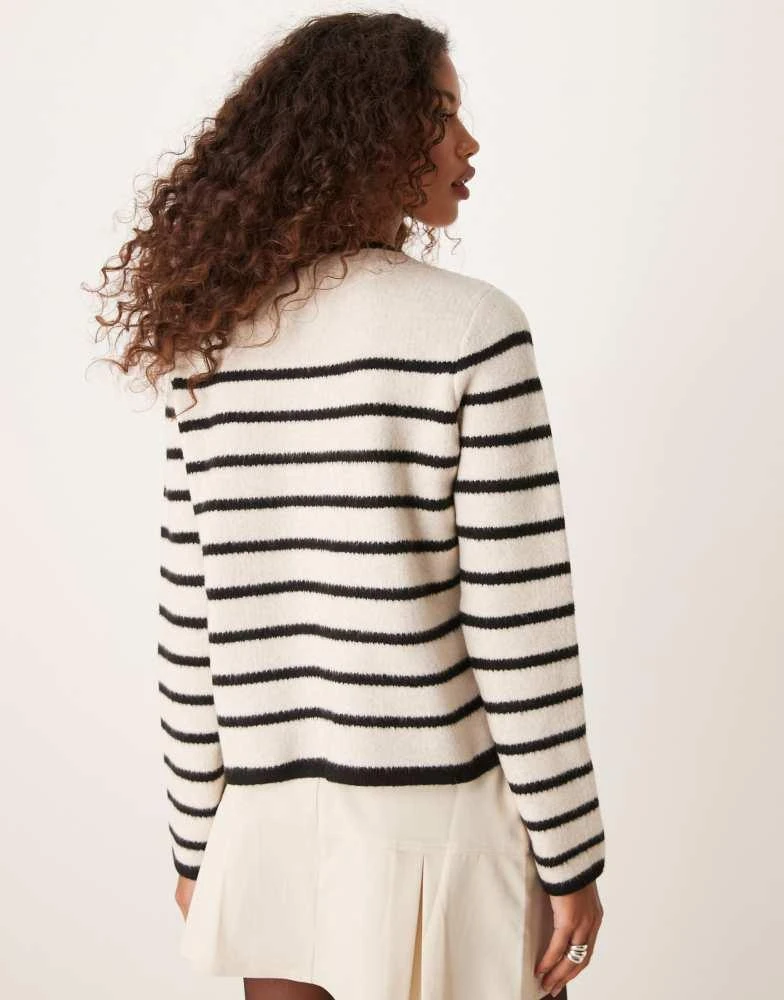 Mango Mango zip through striped cardigan in white 4