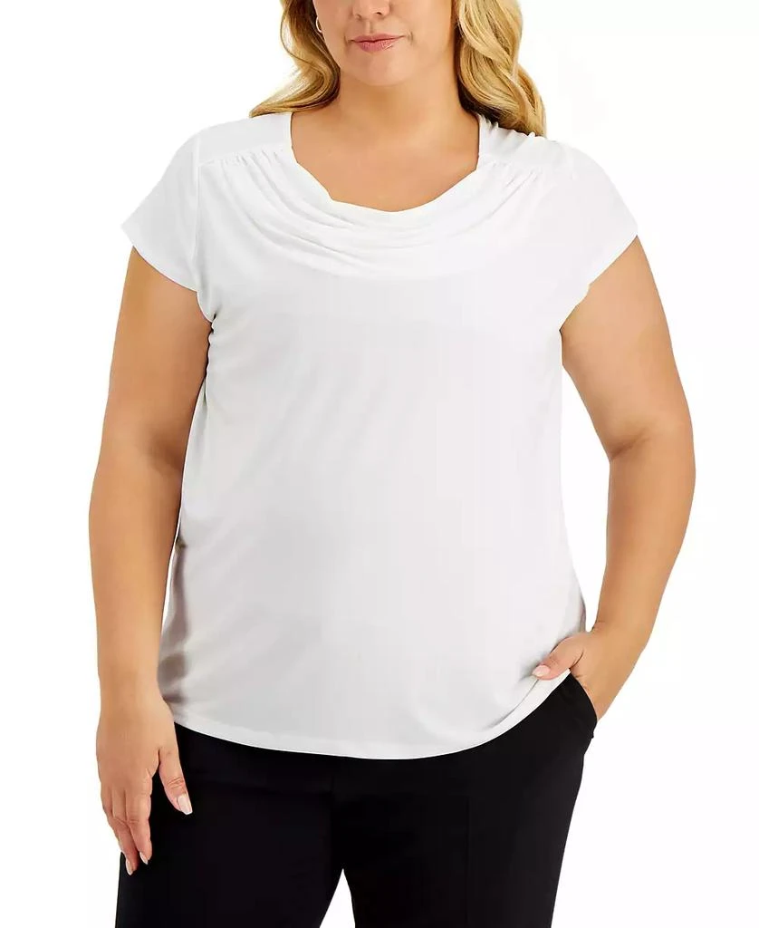 Kasper Plus Size Stretch Knit Short-Sleeve Cowl-Neck Top 1