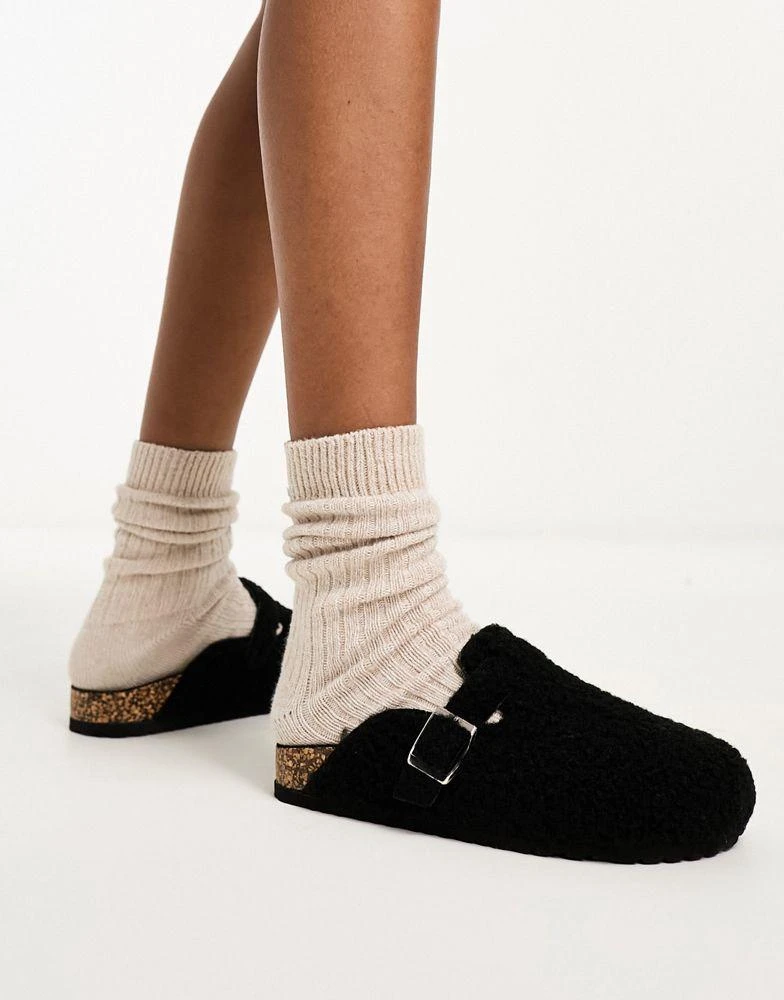 Glamorous Glamorous teddy mules in black 1