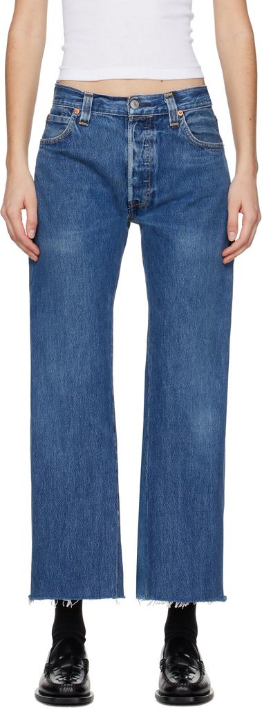 Re/Done Blue Levi's Edition High Rise Wide Leg Crop Jeans Re/Done Blue Levi's Edition High Rise Wide Leg Crop Jeans
