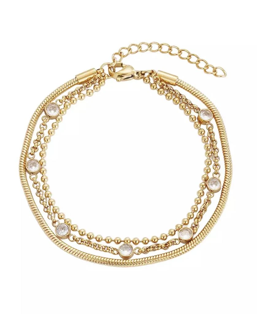 ADORNIA Tarnish Resistant Gold Crystal Layered 3-Chain Bracelet