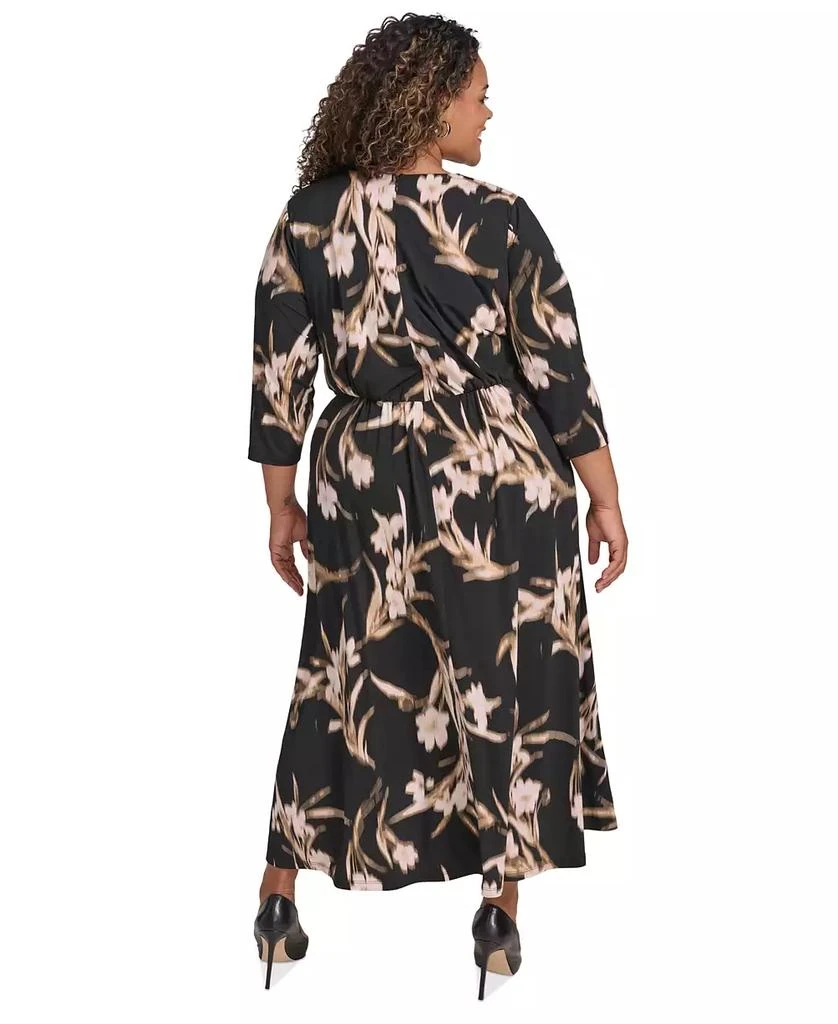 Calvin Klein Plus Size Printed Twist-Front 3/4-Sleeve Maxi Dress 2