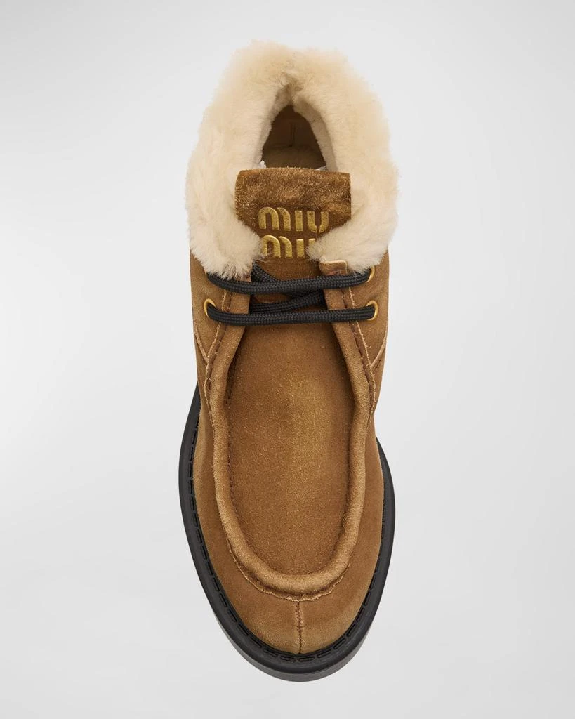 Miu Miu Suede Shearling Lace-Up Chukka Booties 7