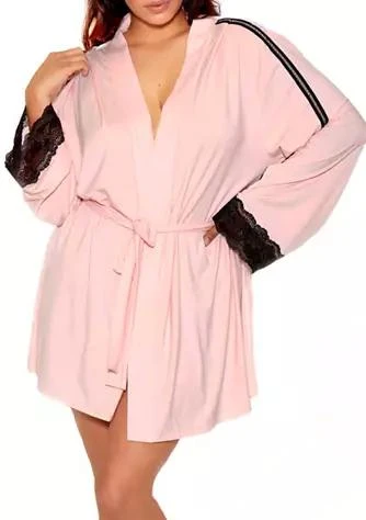 iCollection Plus Size Laurel Modal Lace Stripe Robe