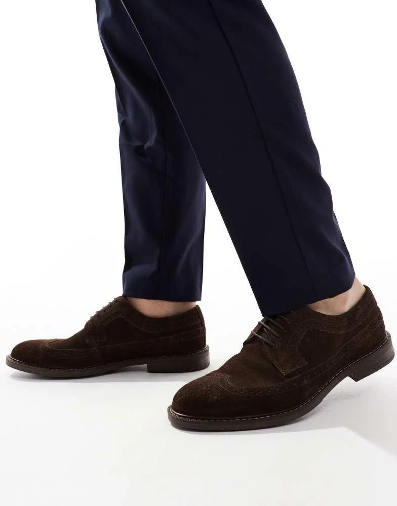 ASOS ASOS DESIGN lace up brogue shoes in dark brown suede 4