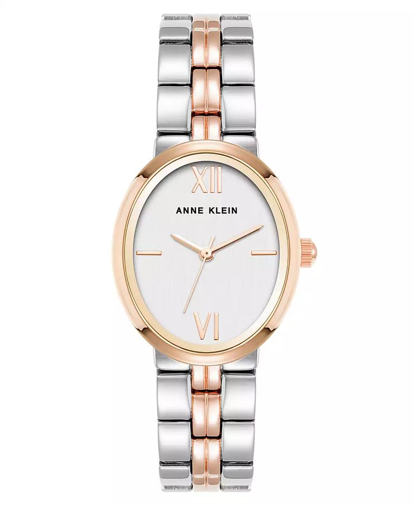 Anne Klein Women's Quartz Minimalist Oval Silver-Tone and Rose Gold-Tone Alloy Metal Bracelet Watch