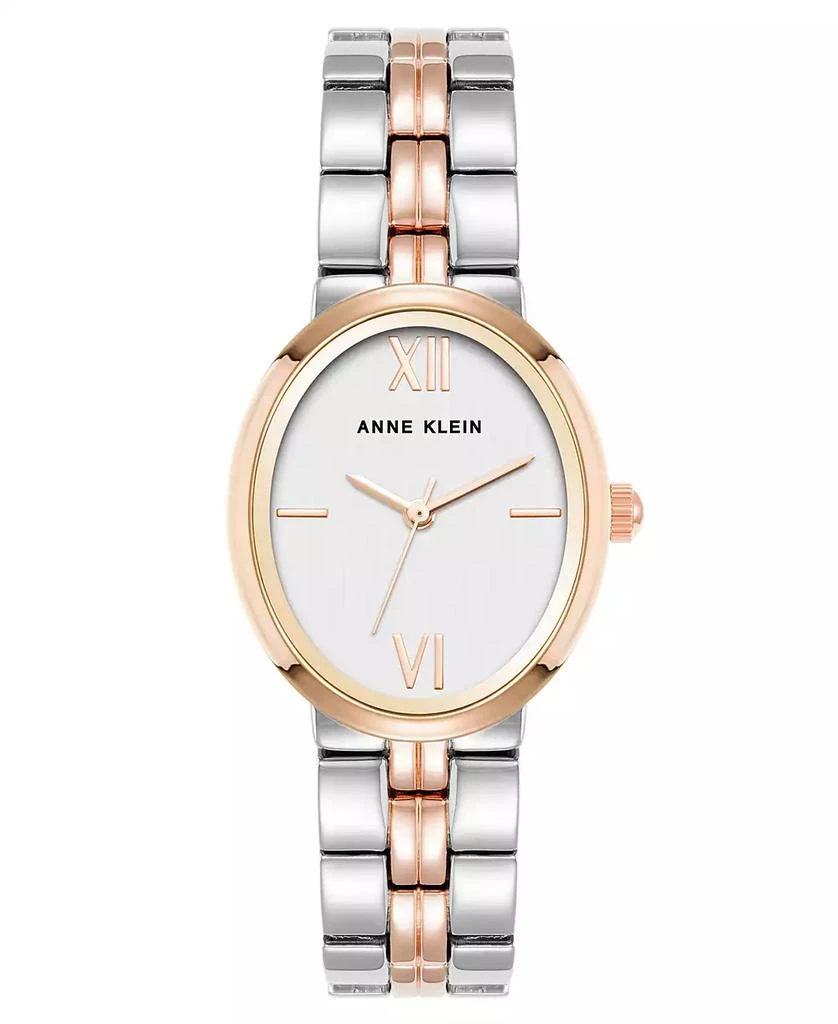 Anne Klein Women's Quartz Minimalist Oval Silver-Tone and Rose Gold-Tone Alloy Metal Bracelet Watch 1