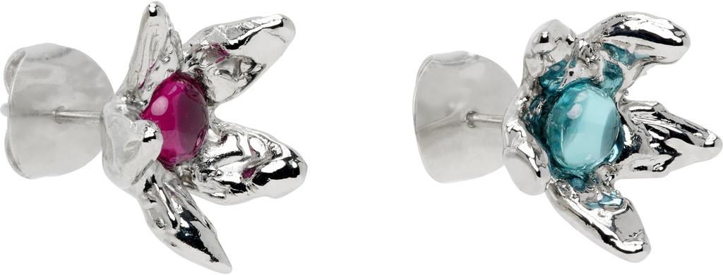 CHOPOVA LOWENA Silver Claw Flower Stud Earrings