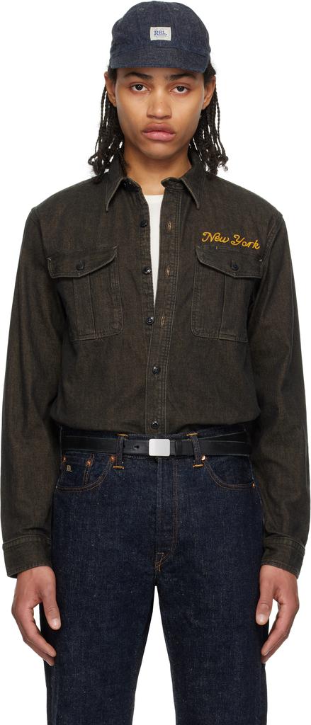 RRL Black Embroidered Work Denim Shirt