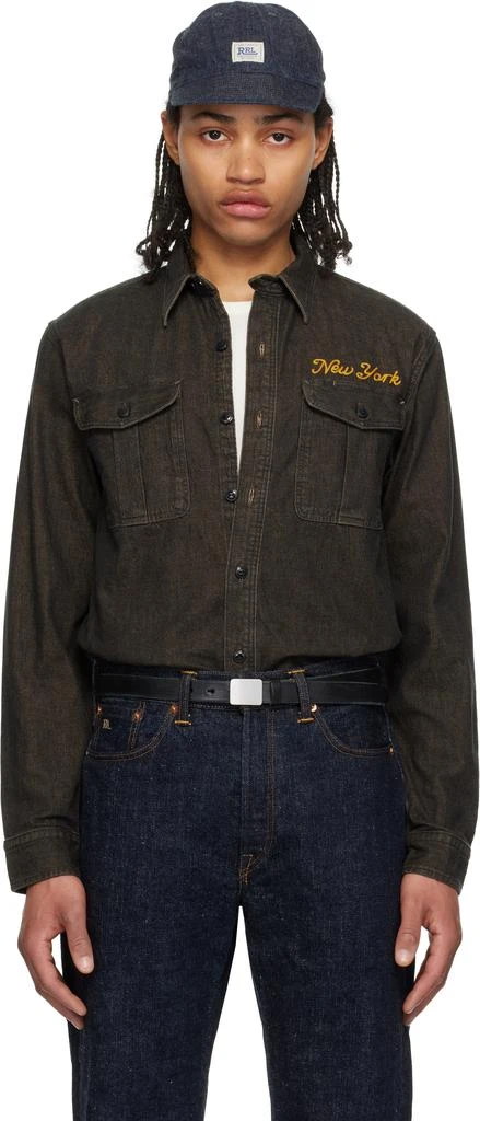 RRL Black Embroidered Work Denim Shirt 1