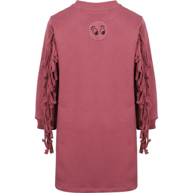 Loud Apparel Logo eyes print fringed sleeves organic dress in maroon