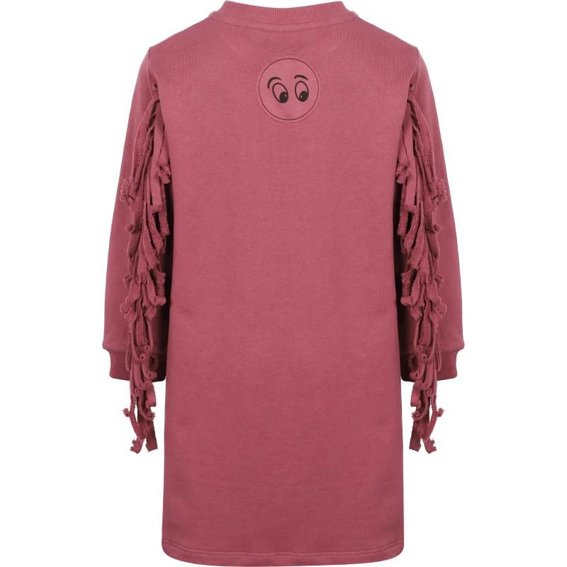 Loud Apparel Logo eyes print fringed sleeves organic dress in maroon 2