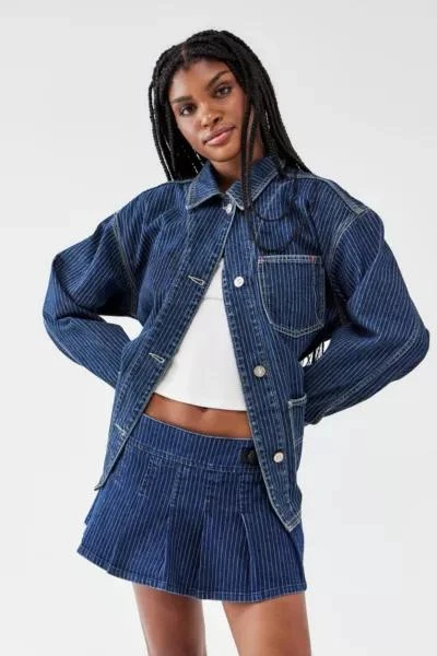 Urban Outfitters UO Pinstripe Denim Pleated Mini Skirt 1