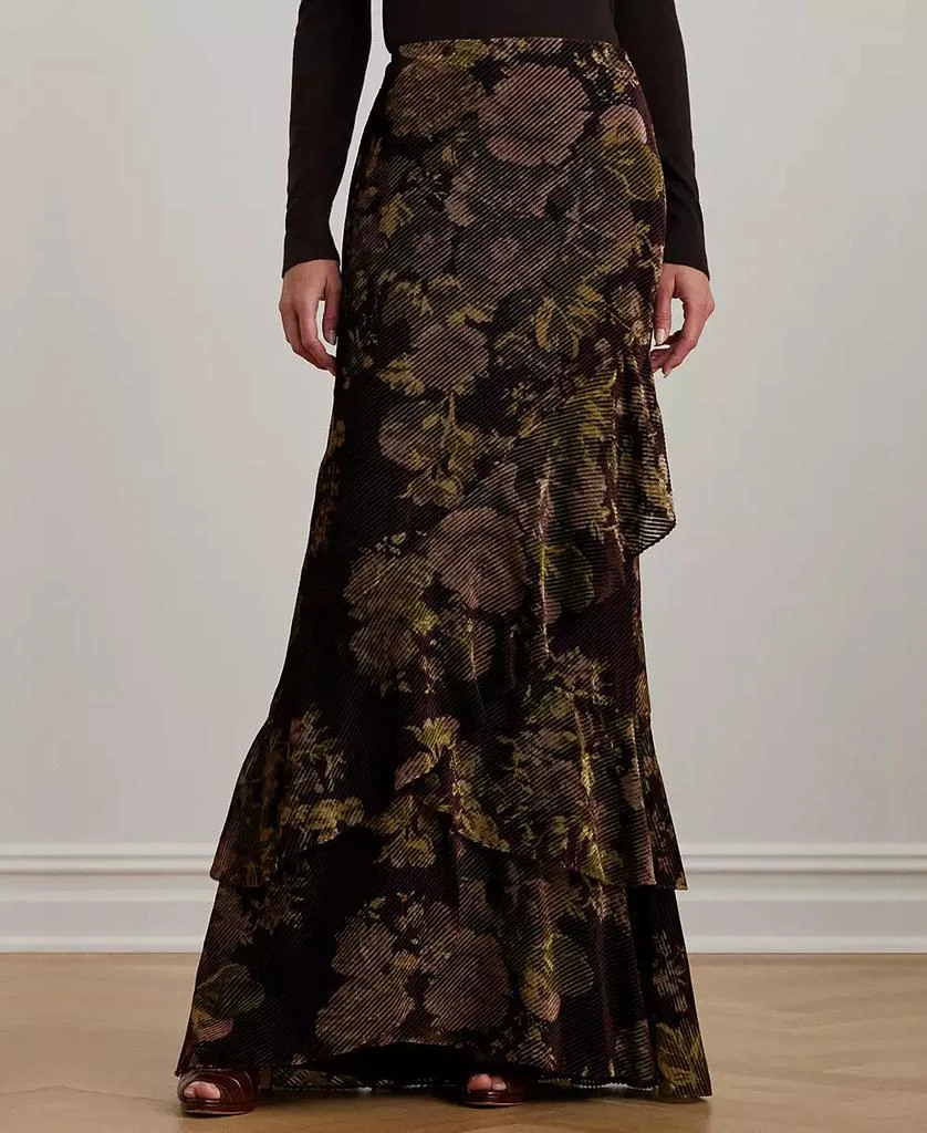 Ralph Lauren Women's Floral Burnout Velvet Tiered Maxiskirt 1