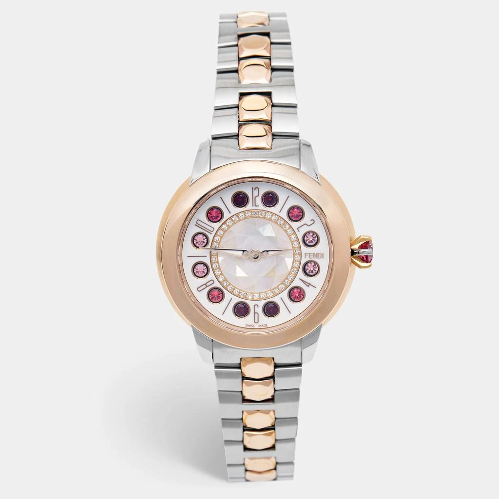 Fendi Fendi Mother of Pearl Diamond Spinel Topaz Two-Tone Stainless Steel IShine F121224500D2T01 Women's Wristwatch 33.50 mm 1