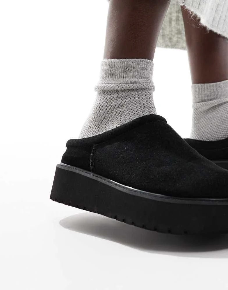 Stradivarius Stradivarius platform fluffy mule in black 2