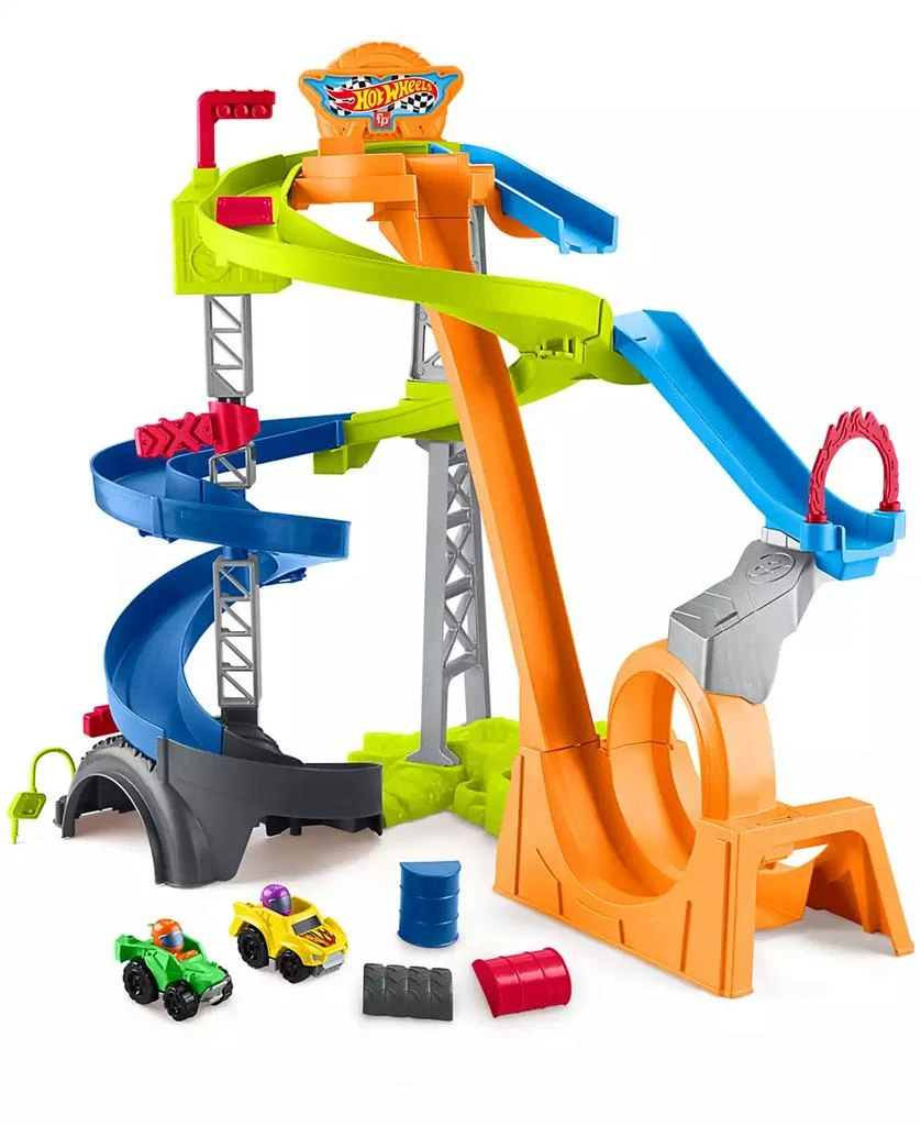 Little People Hot Wheels Spiral Stunt Speedway Playset with 2 Cars & Accessories 1