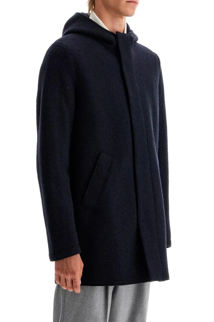Harris Wharf London Men's Hooded Wool Coat In Boiled Wool 2