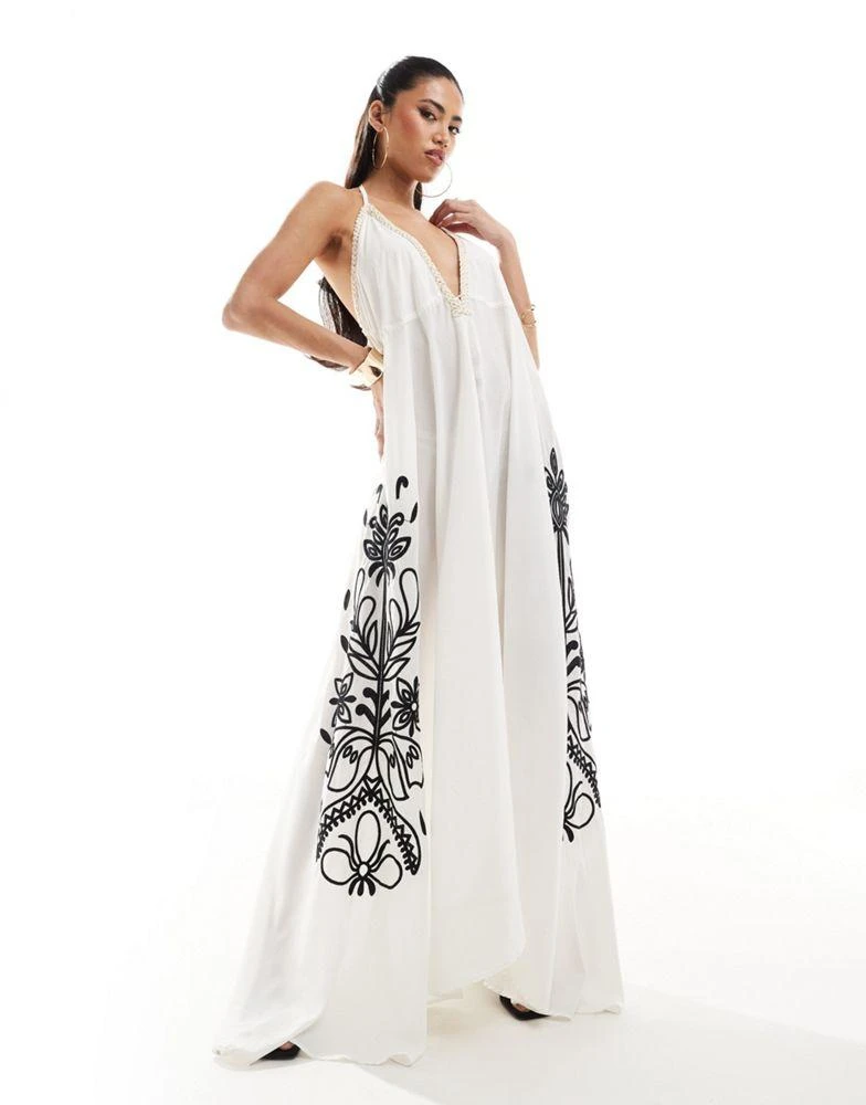River Island River Island embroidered hanky hem maxi beach dress in cream 1
