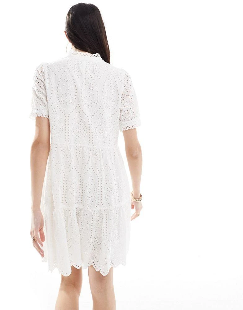 Y.A.S. YAS v neck broderie mini dress in white - WHITE 3