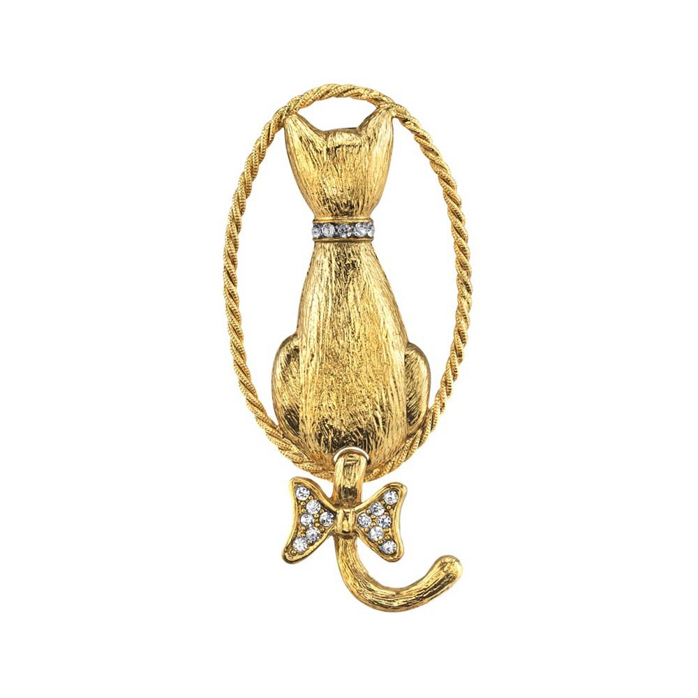 2028 Gold Tone Crystal Backwards Cat Pin