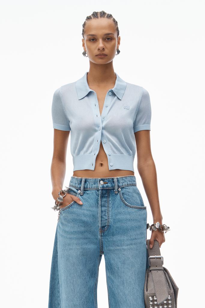 Alexander Wang Logo Embroidered Polo Cardigan in Viscose