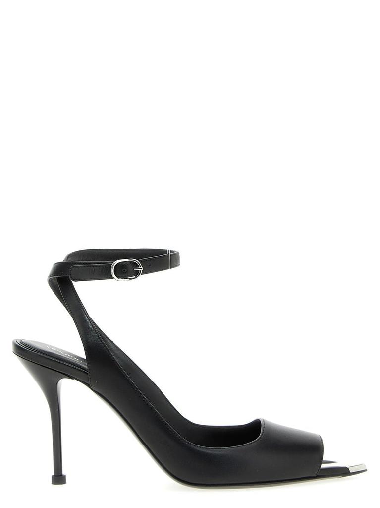 Alexander McQueen Black Leather Punk Ankle Strap Sandals