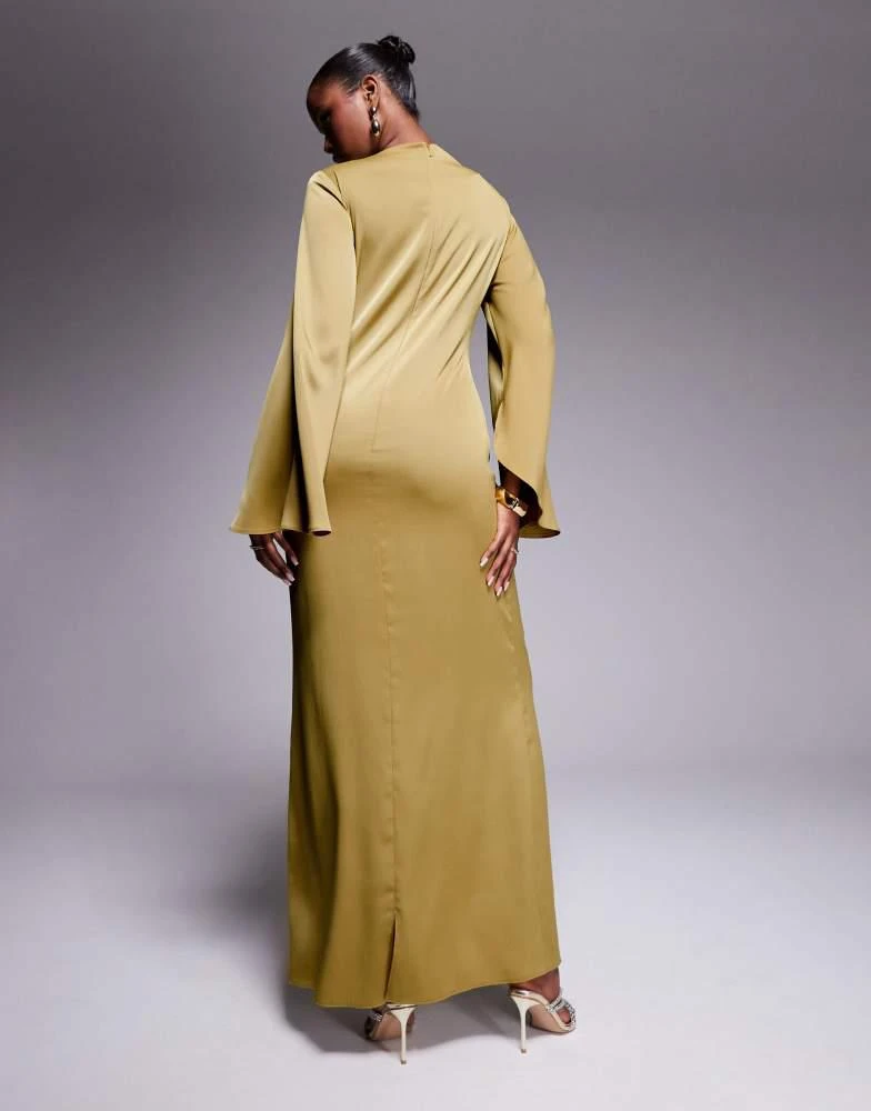 ASOS ASOS DESIGN exaggerated sleeve bias maxi dress with ruched waist in gold 3