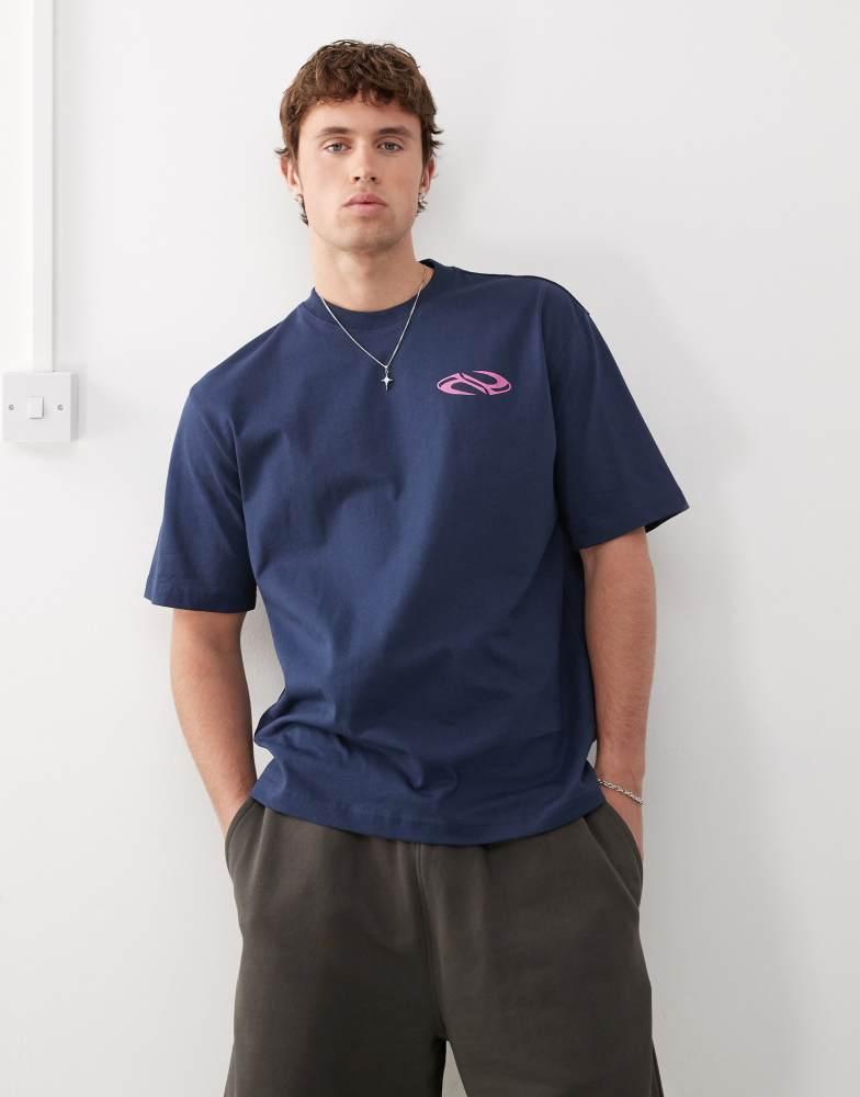 Weekday Weekday relaxed fit t-shirt with graphic print in navy