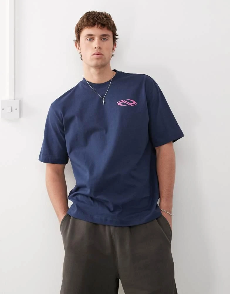 Weekday Weekday relaxed fit t-shirt with graphic print in navy 1