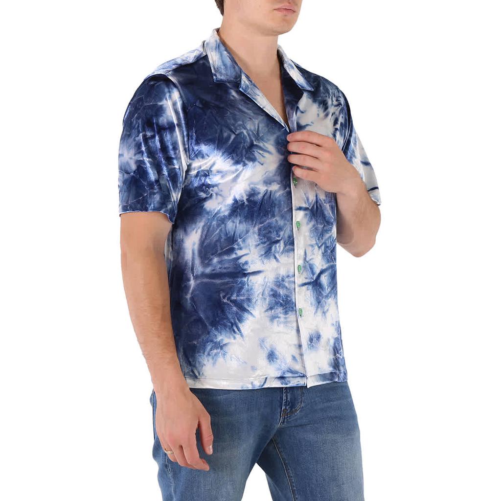 Clot Men's Blue Open Collar Tie-Dye Bowler Shirt