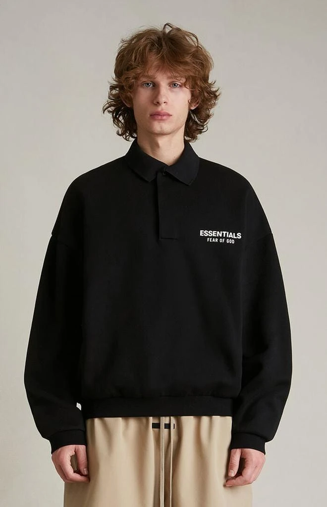 Essentials Black Fleece Polo Sweatshirt 2