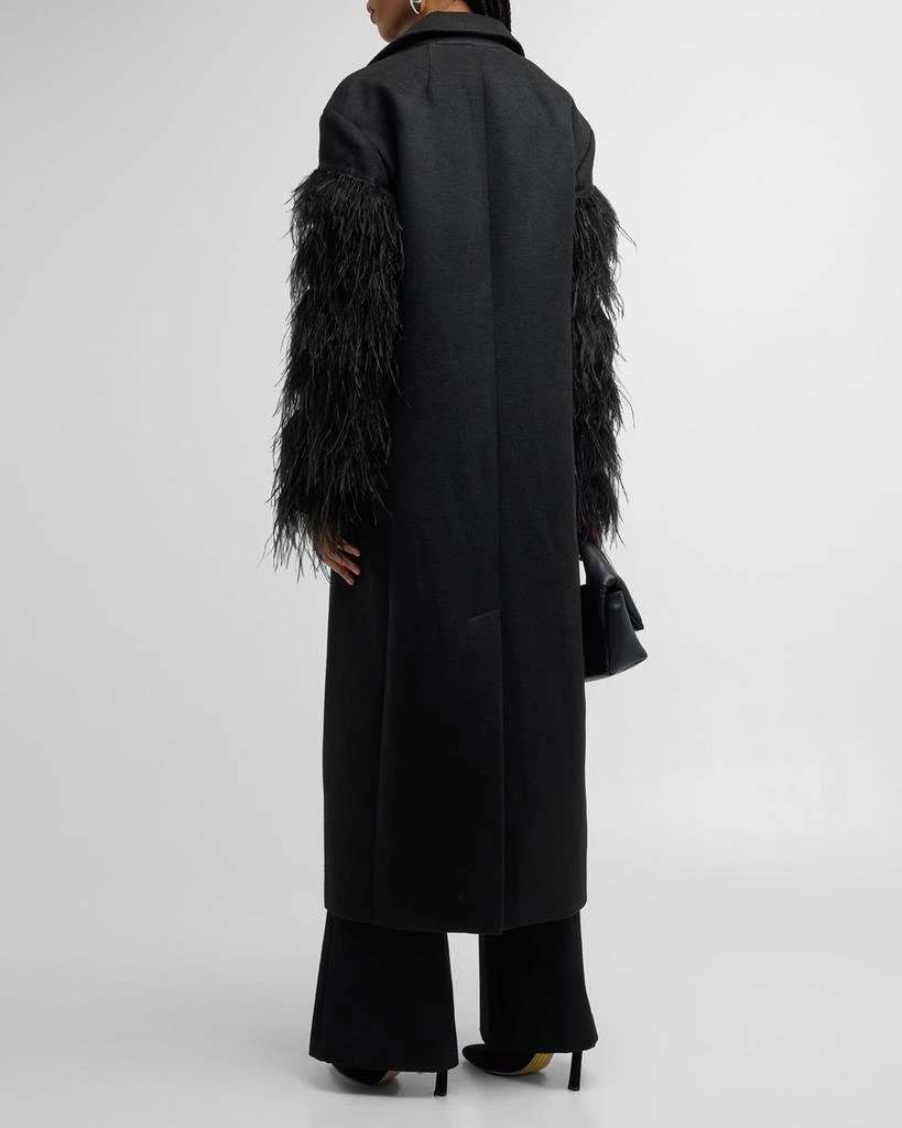 Cinq a Sept Ali Feather-Sleeve Long Wool-Blend Coat 4