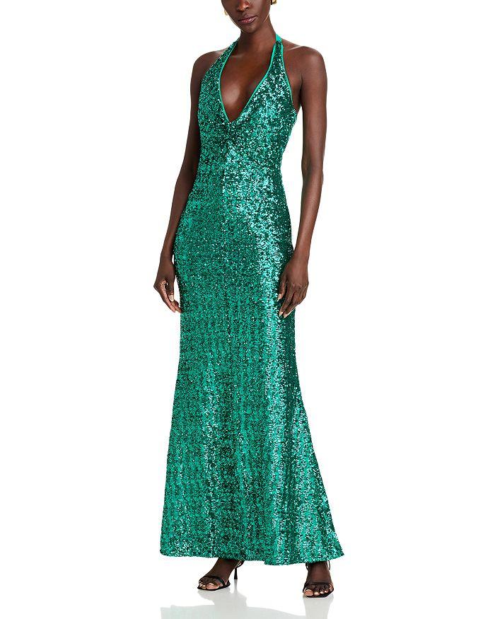 Chiara Boni Ryushi Sequined Halter Gown