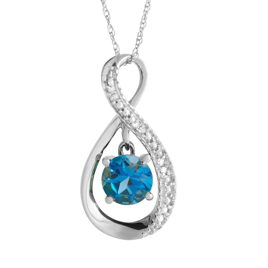 Non Branded 14K White Gold 0.03ct Diamond and Topaz Pendant Necklace PD4-15537WBT 1
