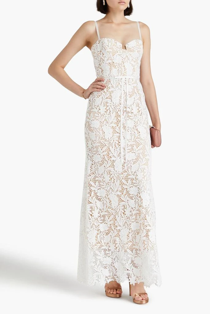 MARCHESA Satin-trimmed guipure lace and tulle gown 2