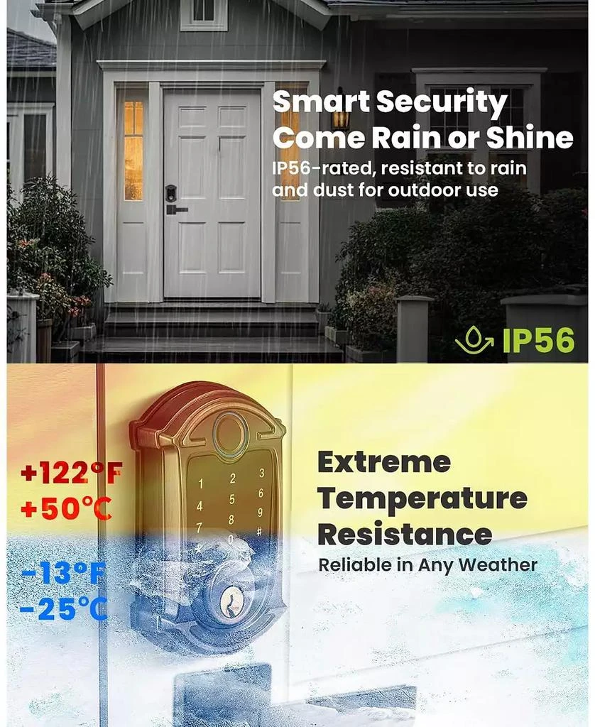 ZACHVO Keyless-Entry Deadbolt Smart Lock with Fingerprint, Keypad, Key Fob, Smartphone Bluetooth Control, Auto-Lock, IP56 Waterproof 4